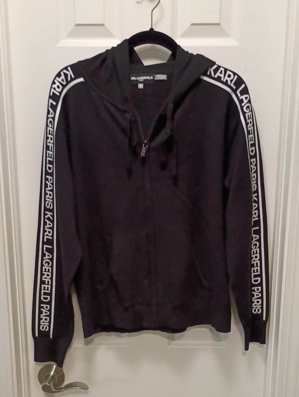 Karl Lagerfeld Black Hoodie with White Logo Stripe